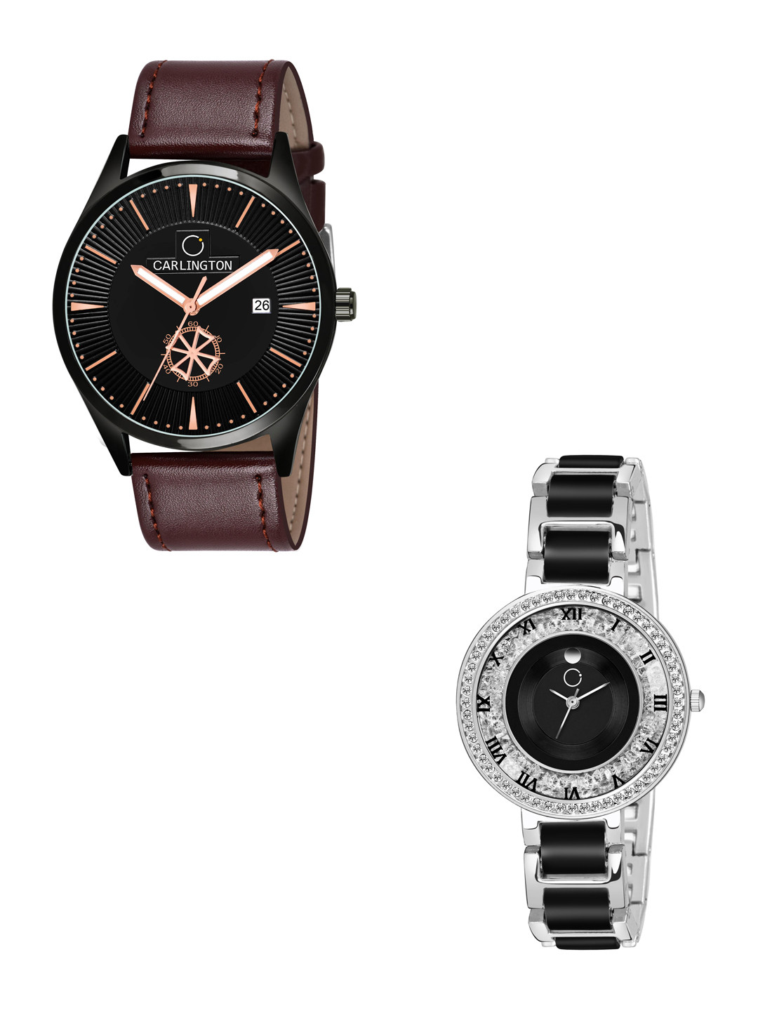 

CARLINGTON Unisex Black Dial & Brown Leather Straps Analogue Couple Watch CT1020