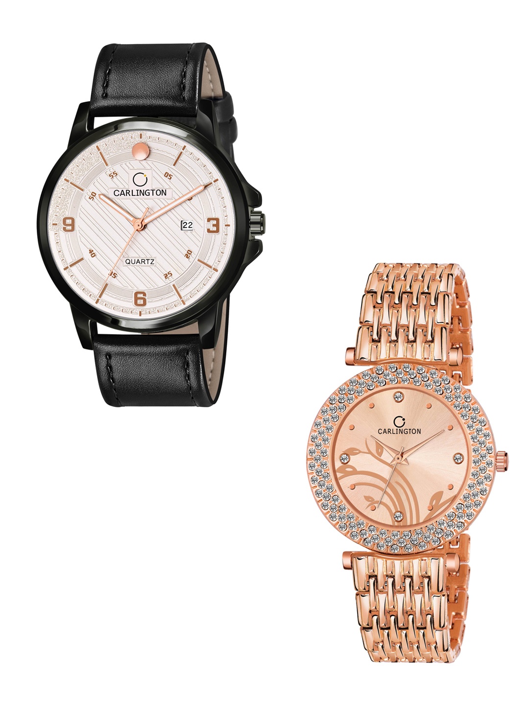 

CARLINGTON Unisex Silver Dial & Black Leather Straps Analogue Couple Watch CT1050