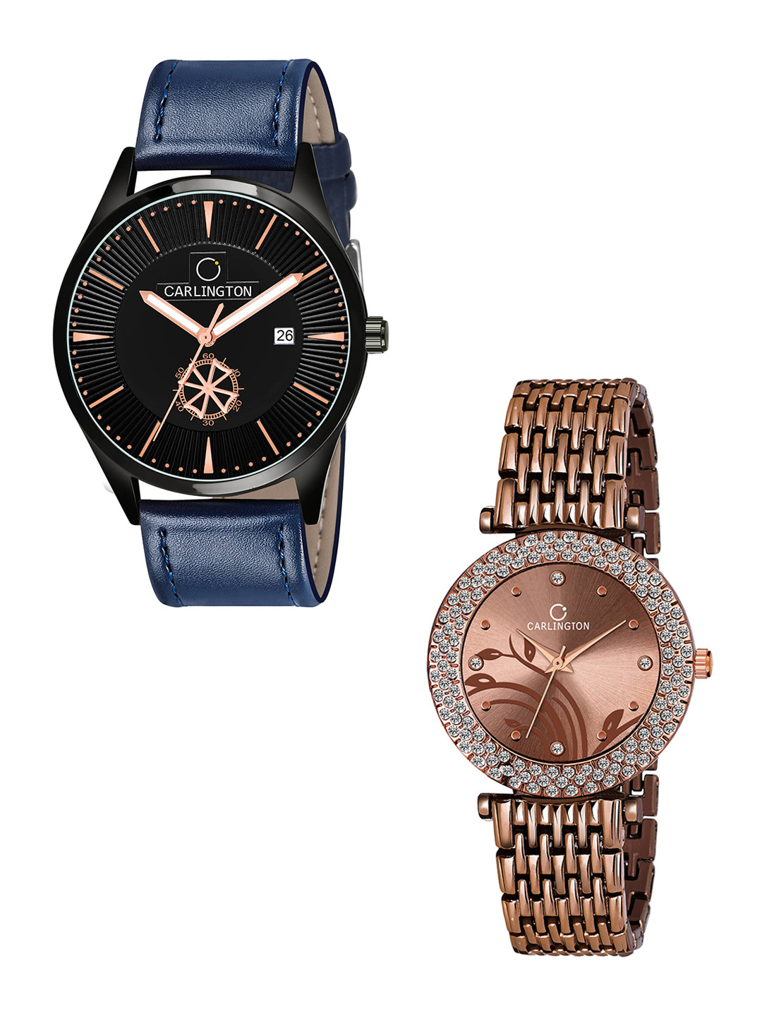 

CARLINGTON Unisex Black Printed Dial & Blue Leather Straps Analogue Couple Watch CT1020