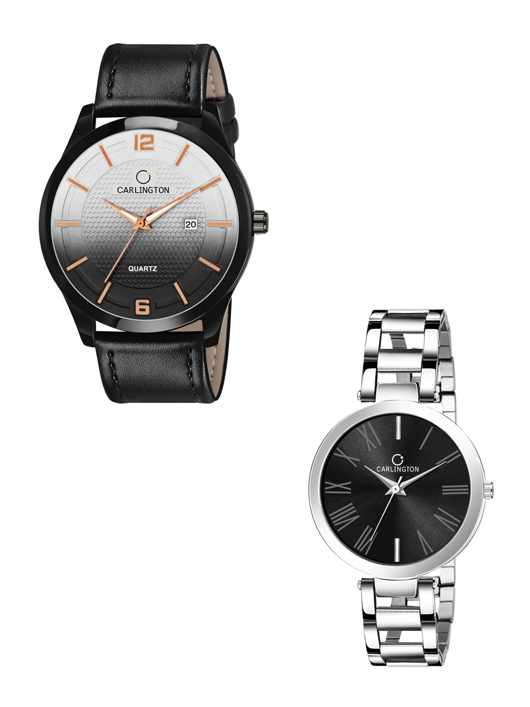 

CARLINGTON Unisex Black Printed Dial & Black Leather Straps Analogue Couple Watch