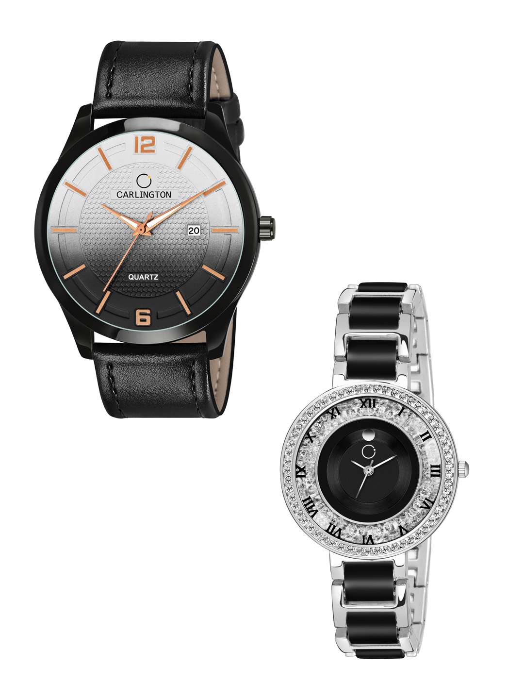 

CARLINGTON Unisex Black Dial & Black Leather Bracelet Style Analogue Couple Watch CT1010