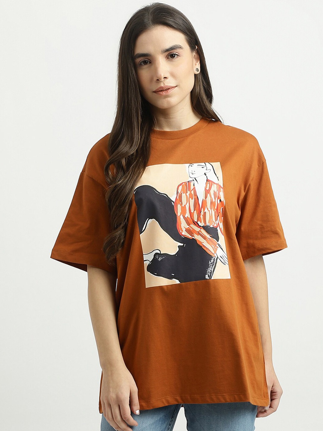 

United Colors of Benetton Women Printed T-shirt, Rust