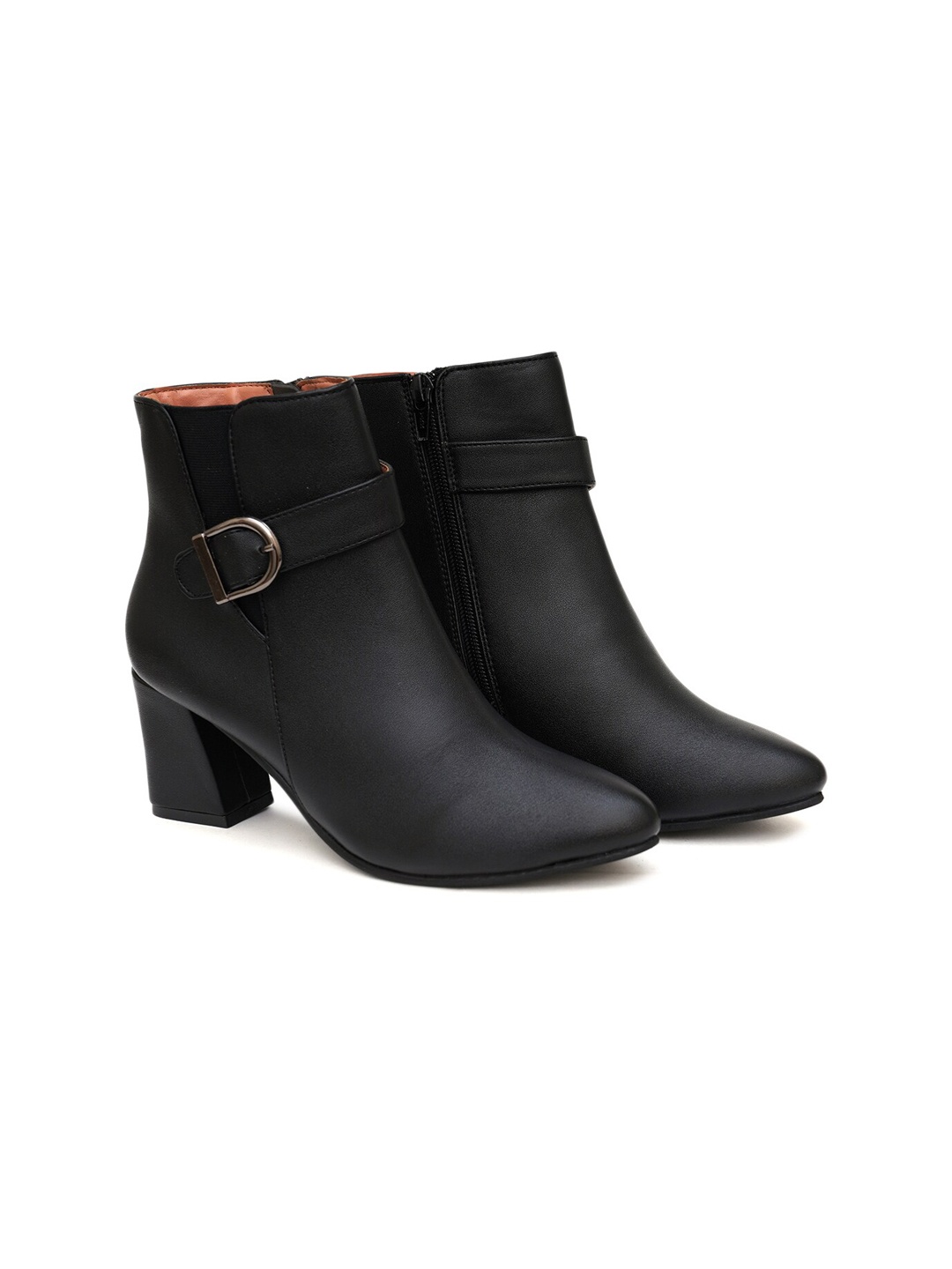 

SHUZ TOUCH Women Black Solid Mid-Top Heeled Boots