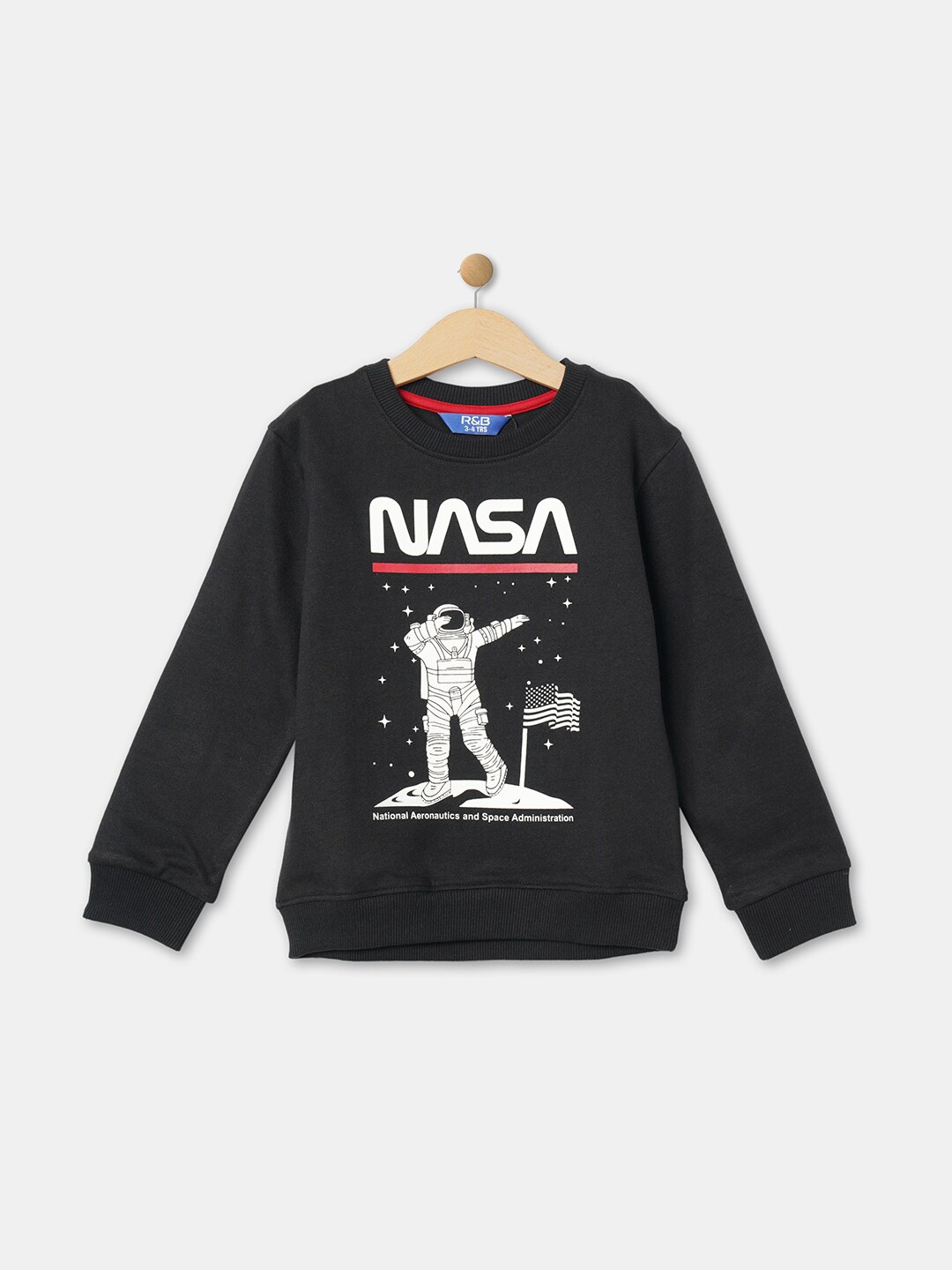 

R&B Boys Black Printed Cotton Sweatshirt