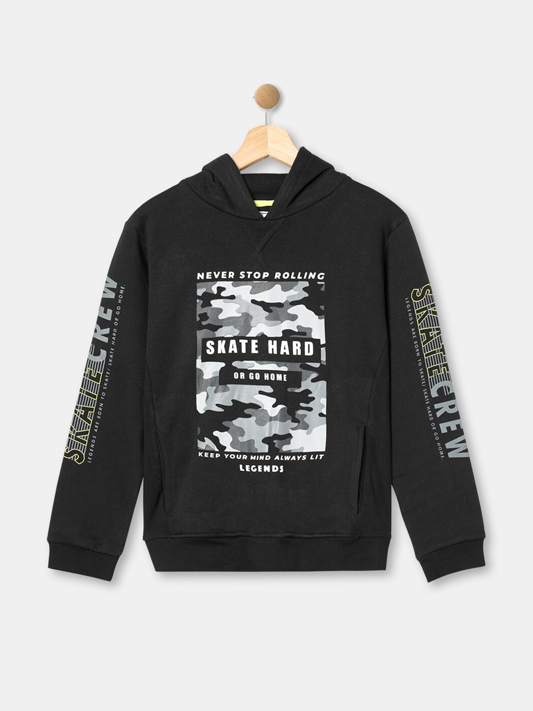 

R&B Boys Black Printed Hooded Sweatshirt