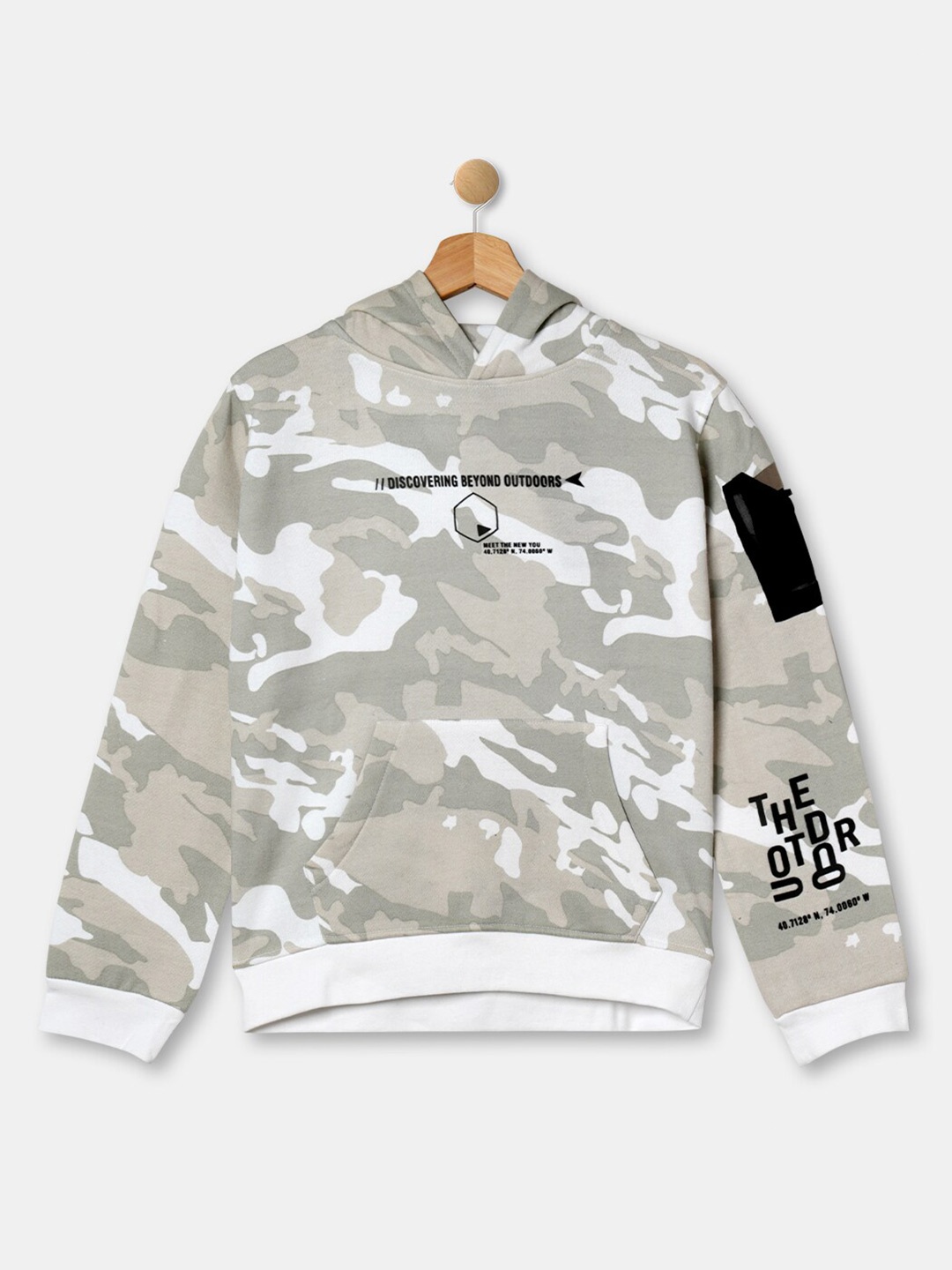 

R&B Boys White Grey Printed Hooded Sweatshirt