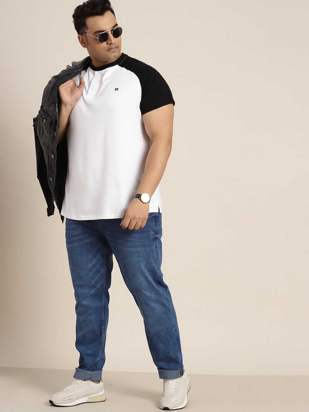 

Sztori Men Plus Size Slim Tapered Fit Light Fade Stretchable Jeans, Blue