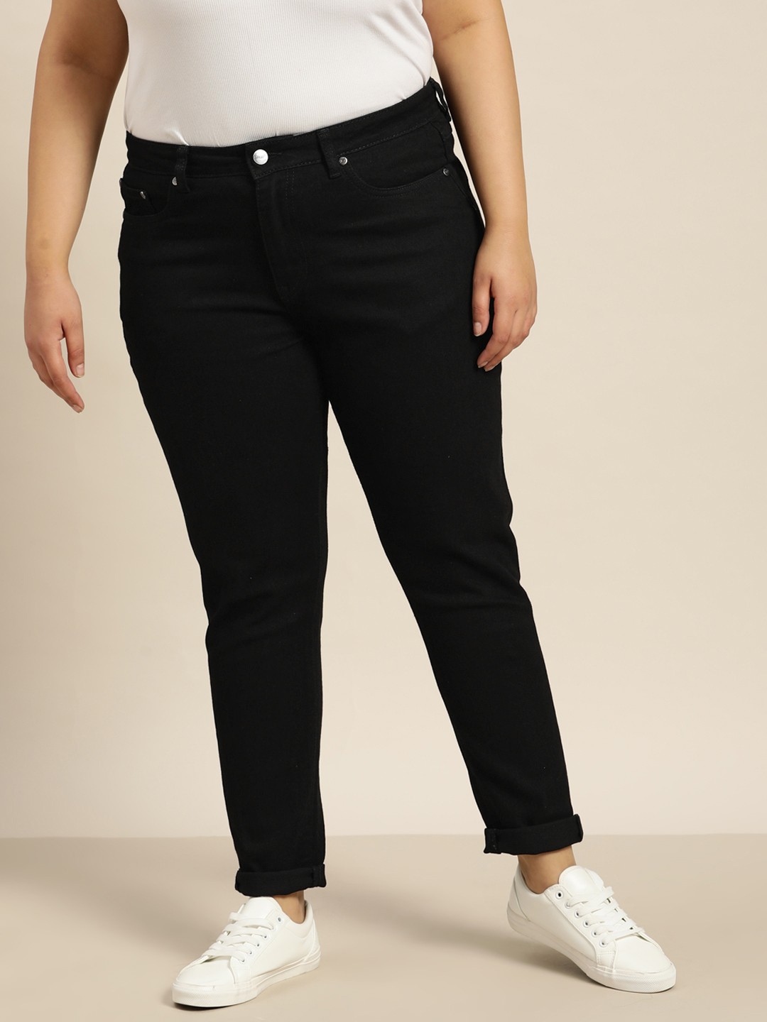 

Sztori Women Plus Size Skinny Fit Stretchable Jeans, Black