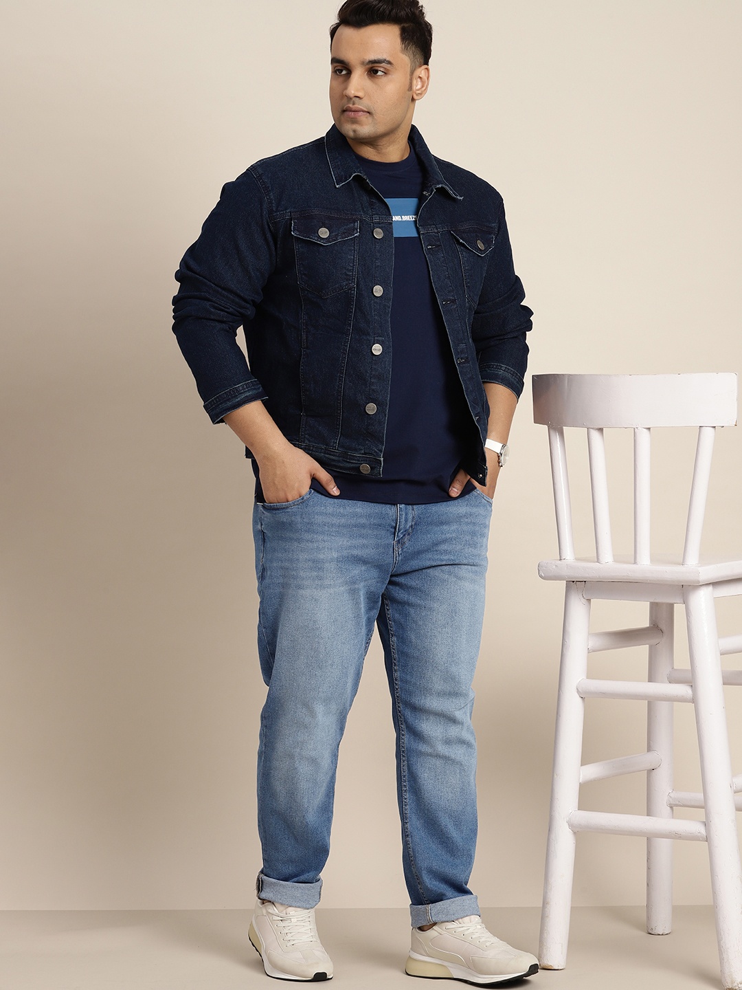 

Sztori Men Plus Size Slim Tapered Fit Light Fade Stretchable Jeans, Blue