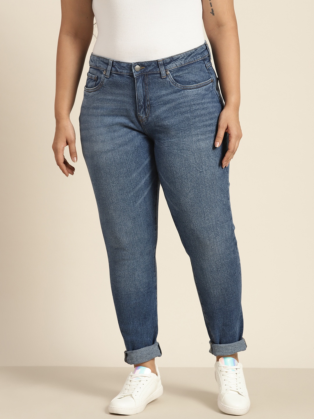

Sztori Plus Size Skinny Fit Light Fade Stretchable Jeans, Navy blue