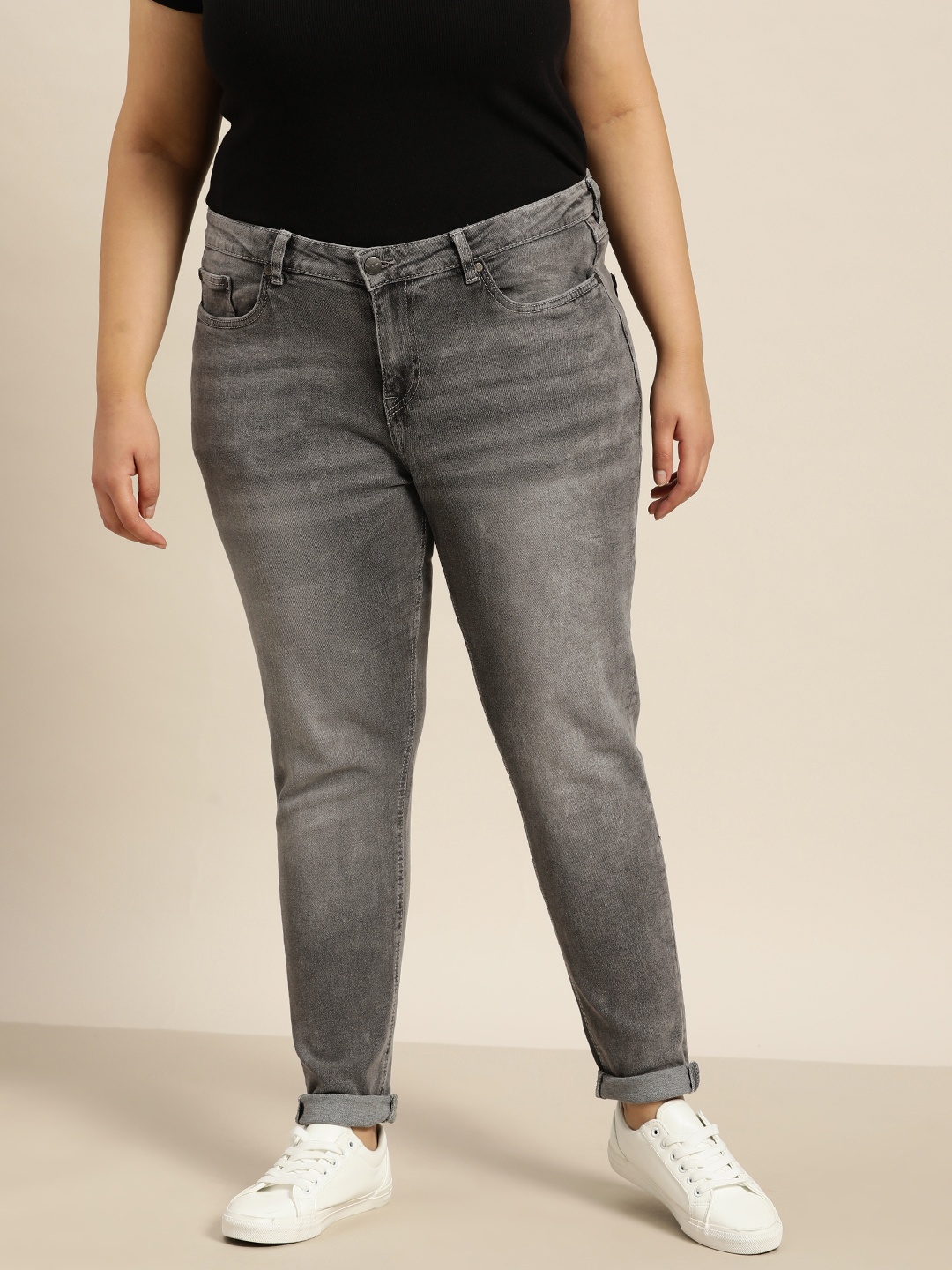 

Sztori Women Plus Size Skinny Fit Light Fade Stretchable Jeans, Grey