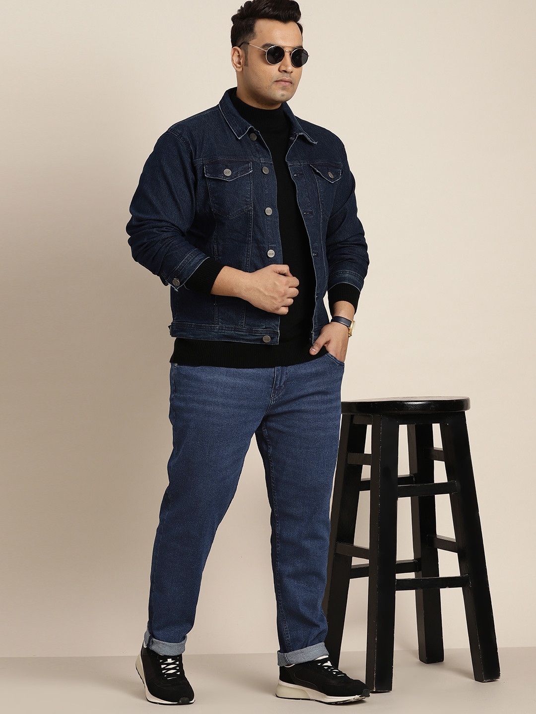 

Sztori Men Plus Size Slim Tapered Fit Stretchable Jeans, Navy blue
