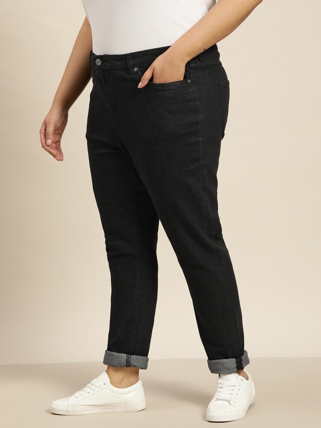 

Sztori Women Plus Size Skinny Fit High-Rise Stretchable Jeans, Black