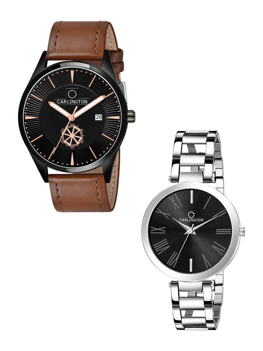 

CARLINGTON Unisex Black Dial & Brown Leather Bracelet Style Analogue Couple Watch CT1020