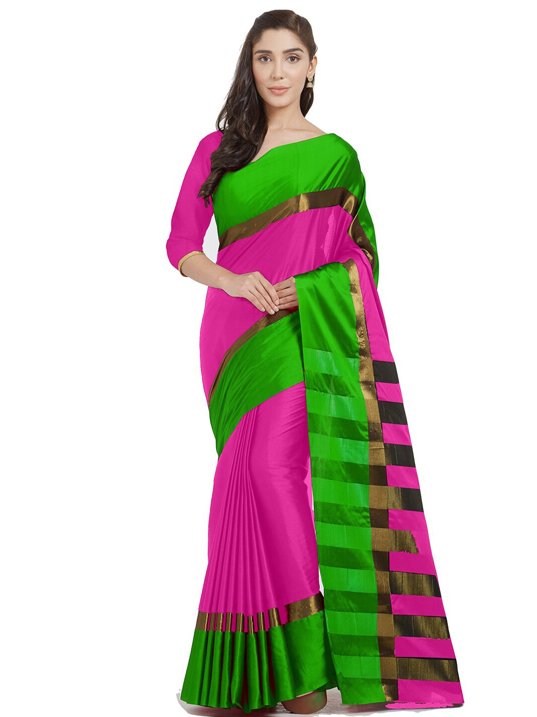 

Florence Pink & Green Solid Uppada Saree