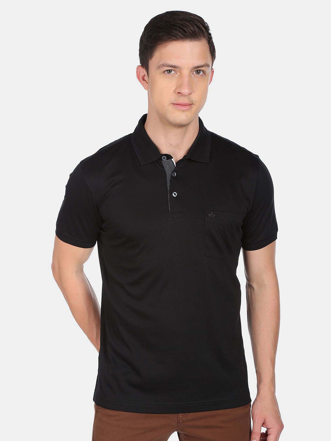 

Arrow Men Black Polo Collar Cotton T-shirt