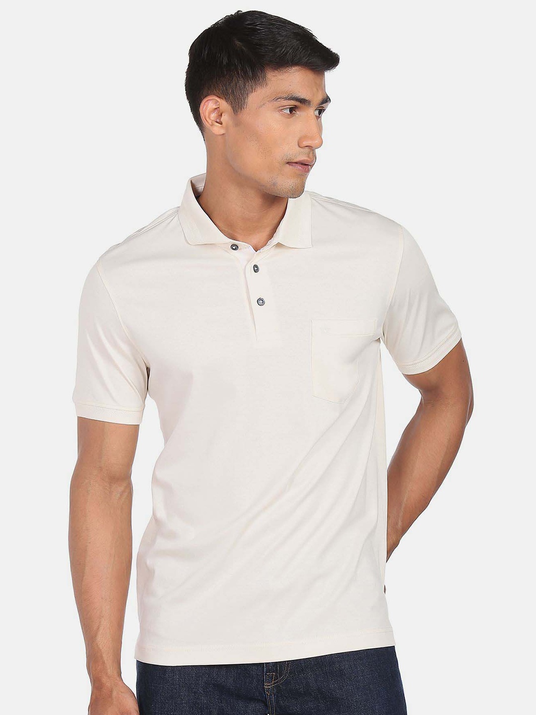 

Arrow Men White Polo Collar T-shirt