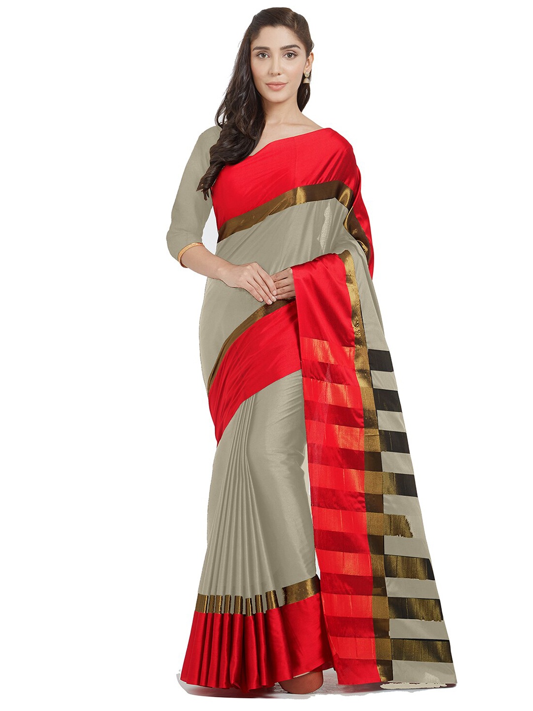 

KALINI Beige & Red Solid Uppada Saree