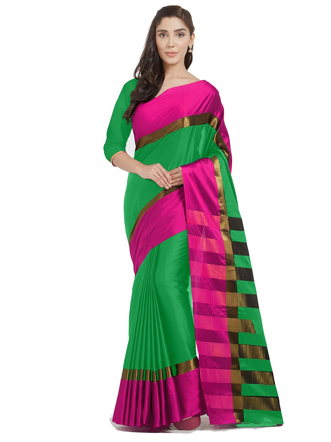

KALINI Green & Pink Solid Uppada Saree