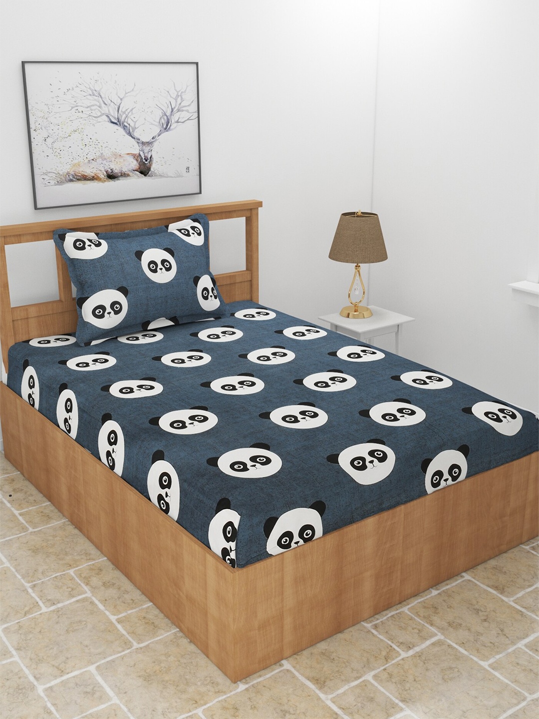 

MORADO Black & White Graphic 210 TC Single Bedsheet with 1 Pillow Covers