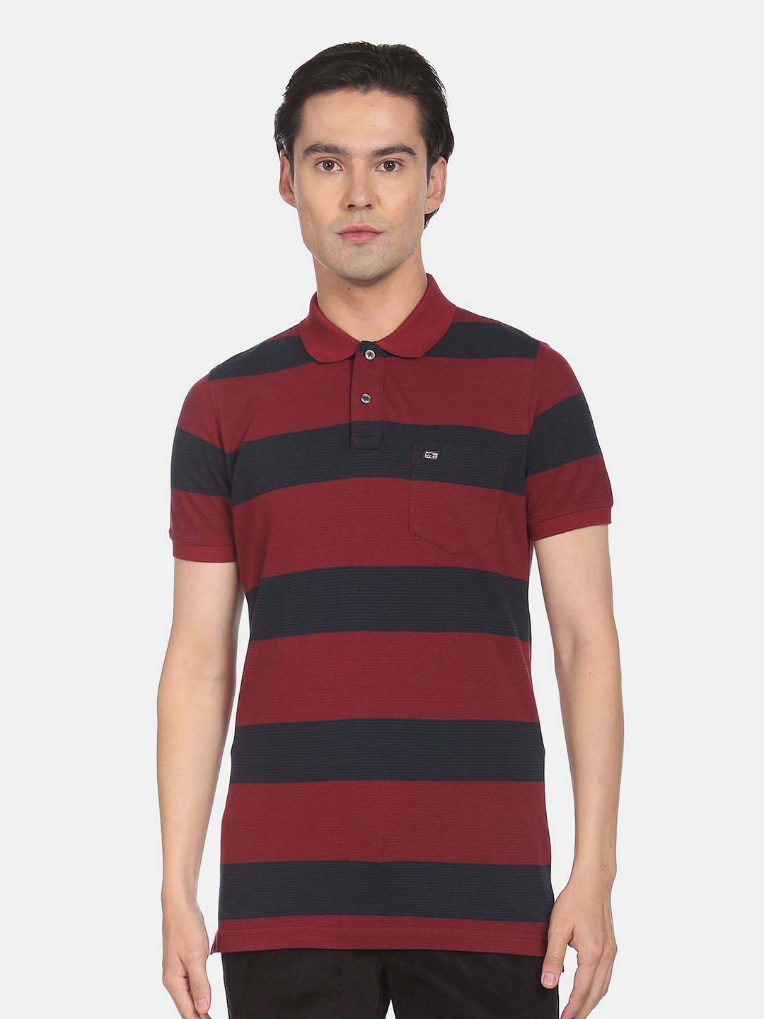 

Arrow Sport Men Striped Polo Collar T-shirt, Red