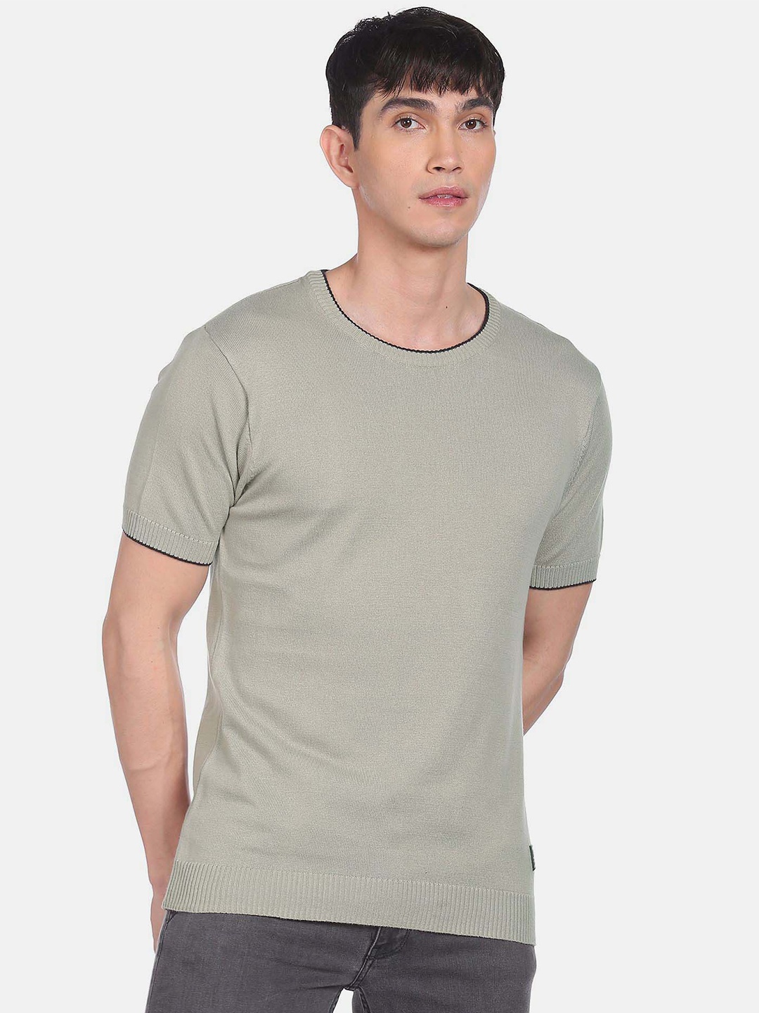 

Flying Machine Men Olive Green Solid Pure Cotton T-shirt