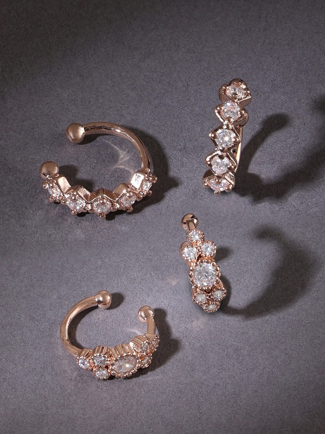 

Zaveri Pearls Pack Of 2 Rose Gold Contemporary Half Hoop Earrings