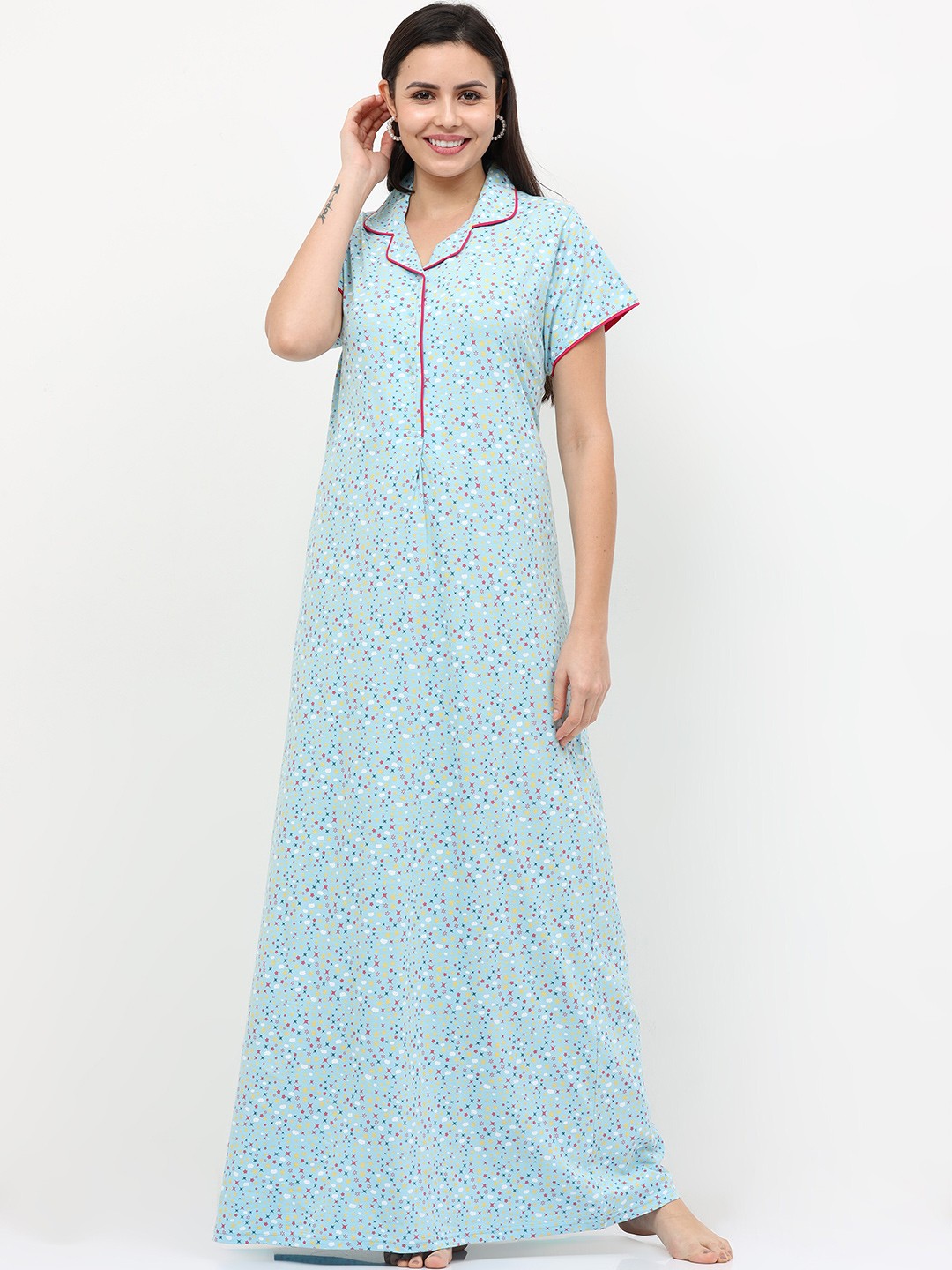 

9shines Label Women wBlue Printed Maxi Nightdress, Blue