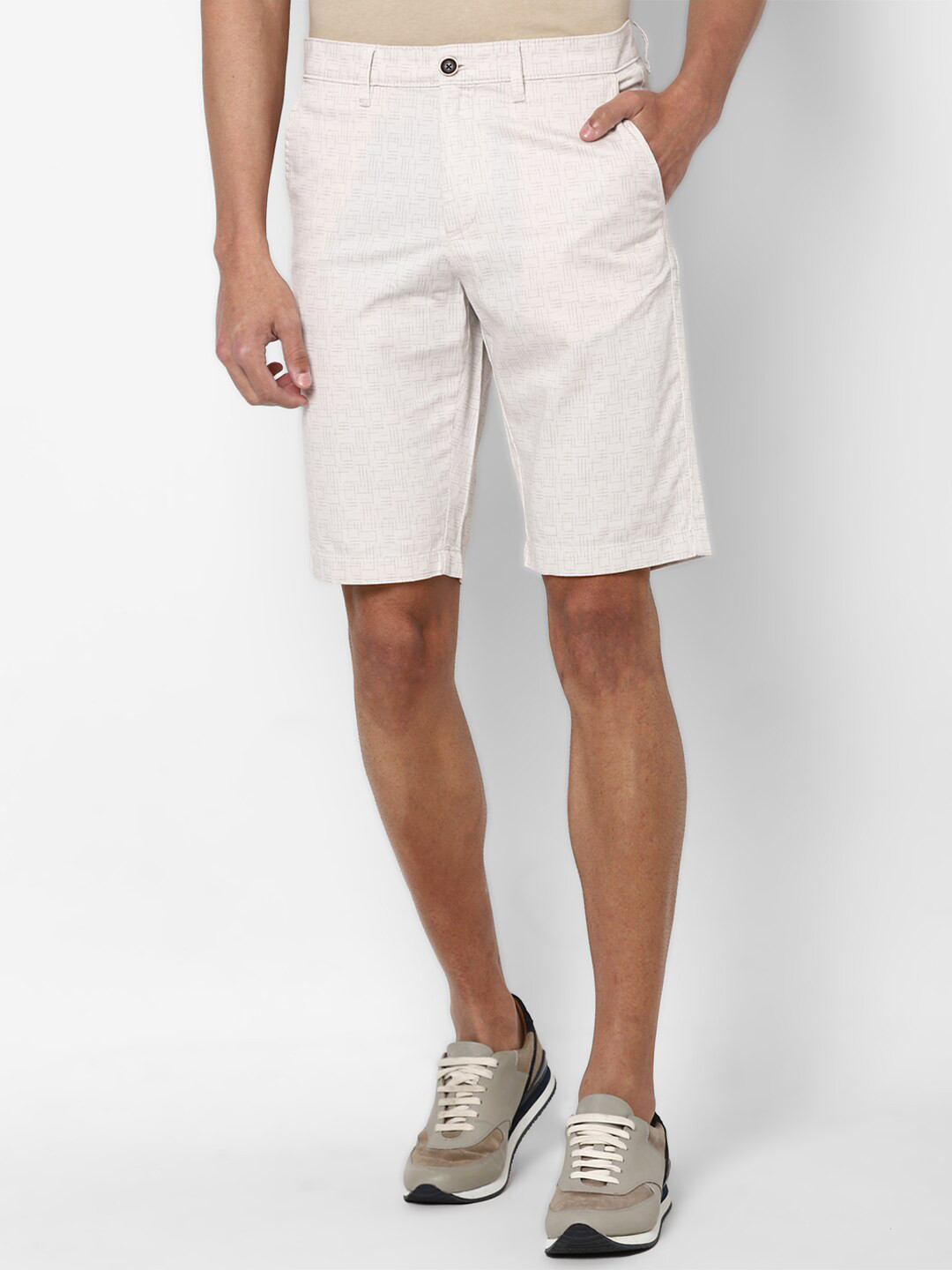 

Allen Solly Men White Self Design Pure Cotton Slim Fit Casual Shorts