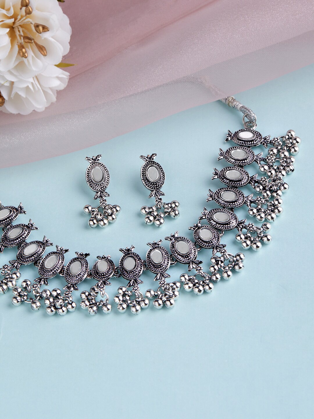 

Anouk Silver-Plated White CZ Studded Oxidized Jewellery Set
