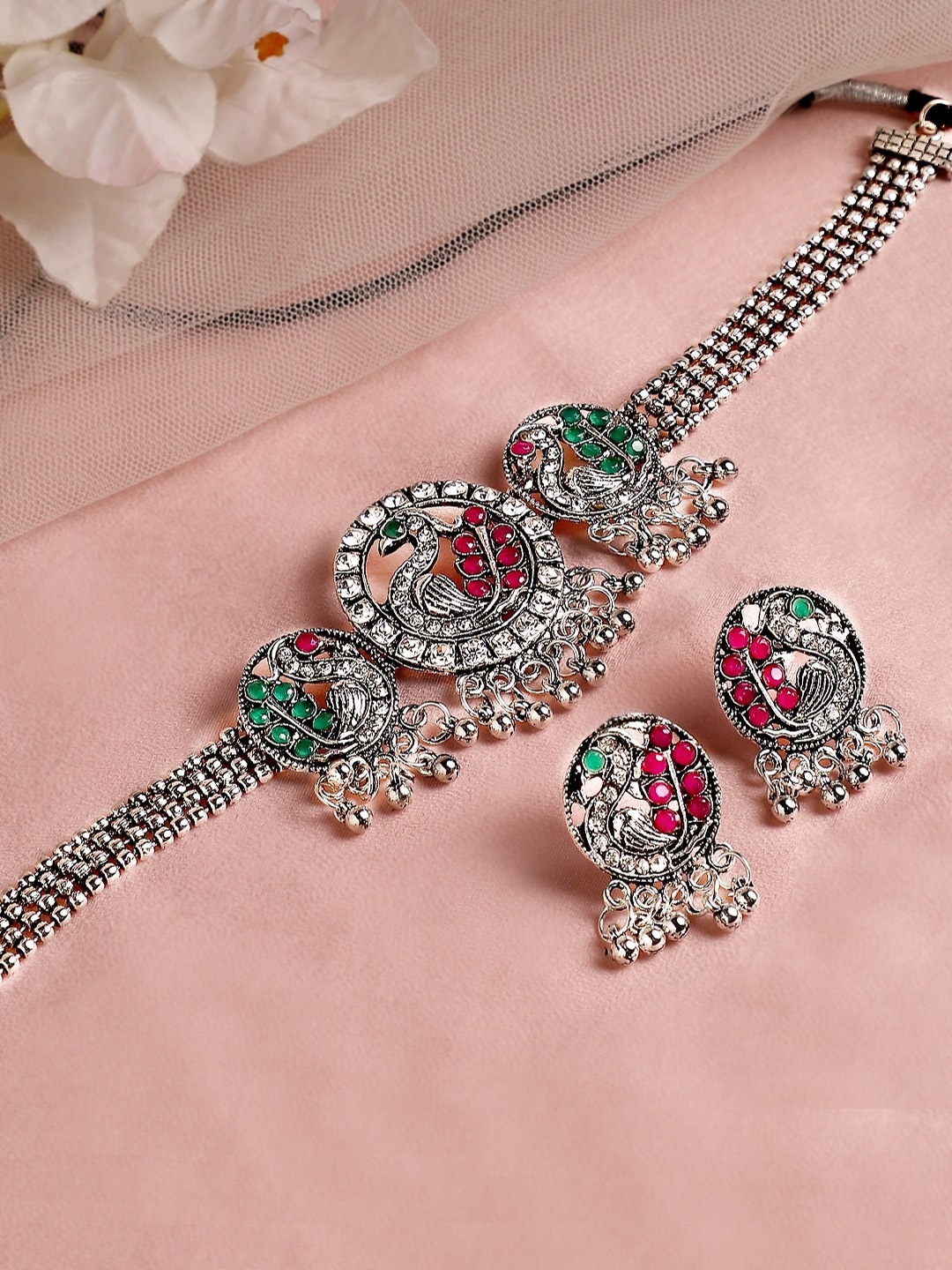 

Anouk Silver-Plated Green Stone-Studded Jewellery Set