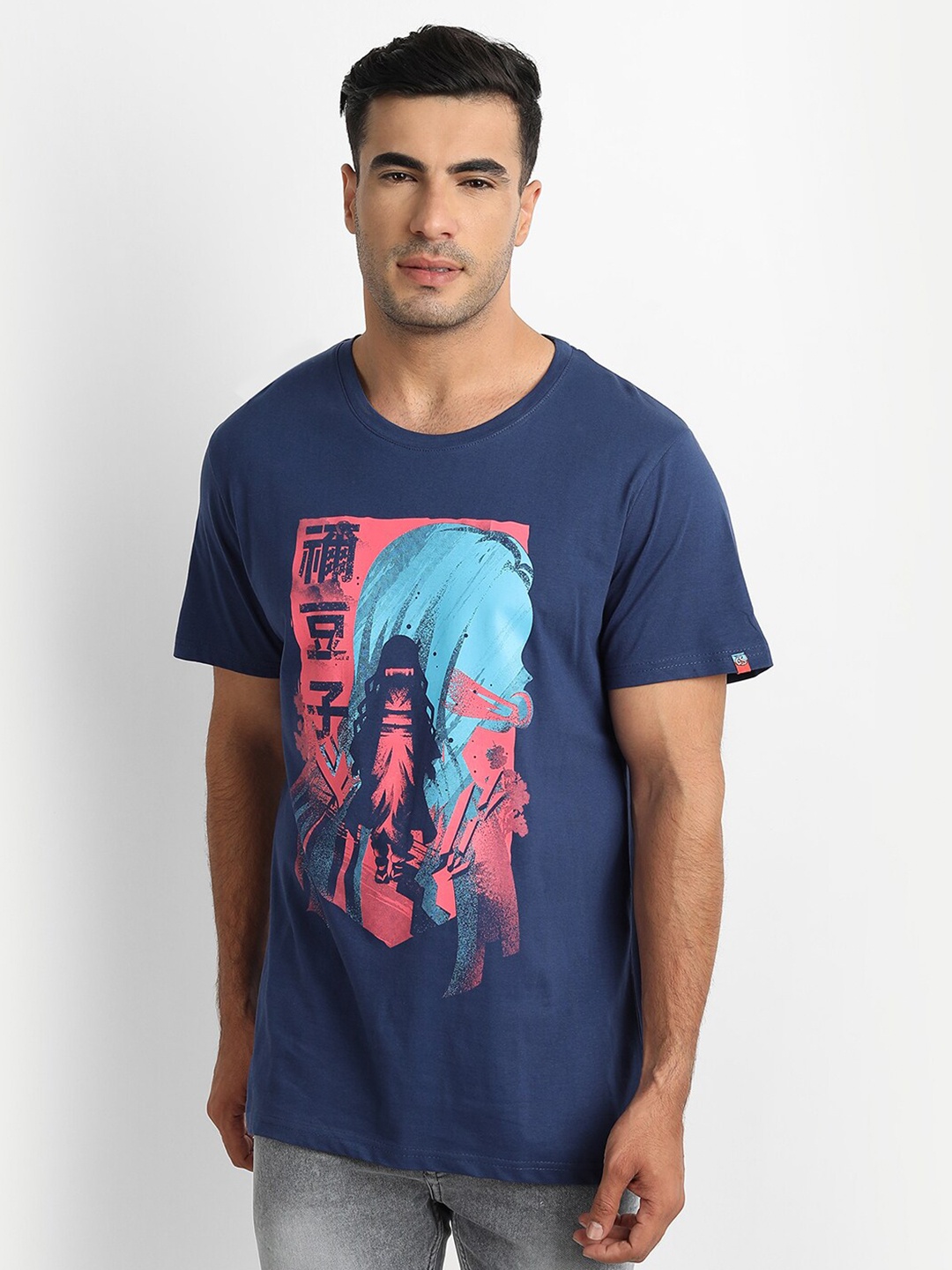 

COMICSENSE Men Blue & Pink Printed Bio Finish T-shirt