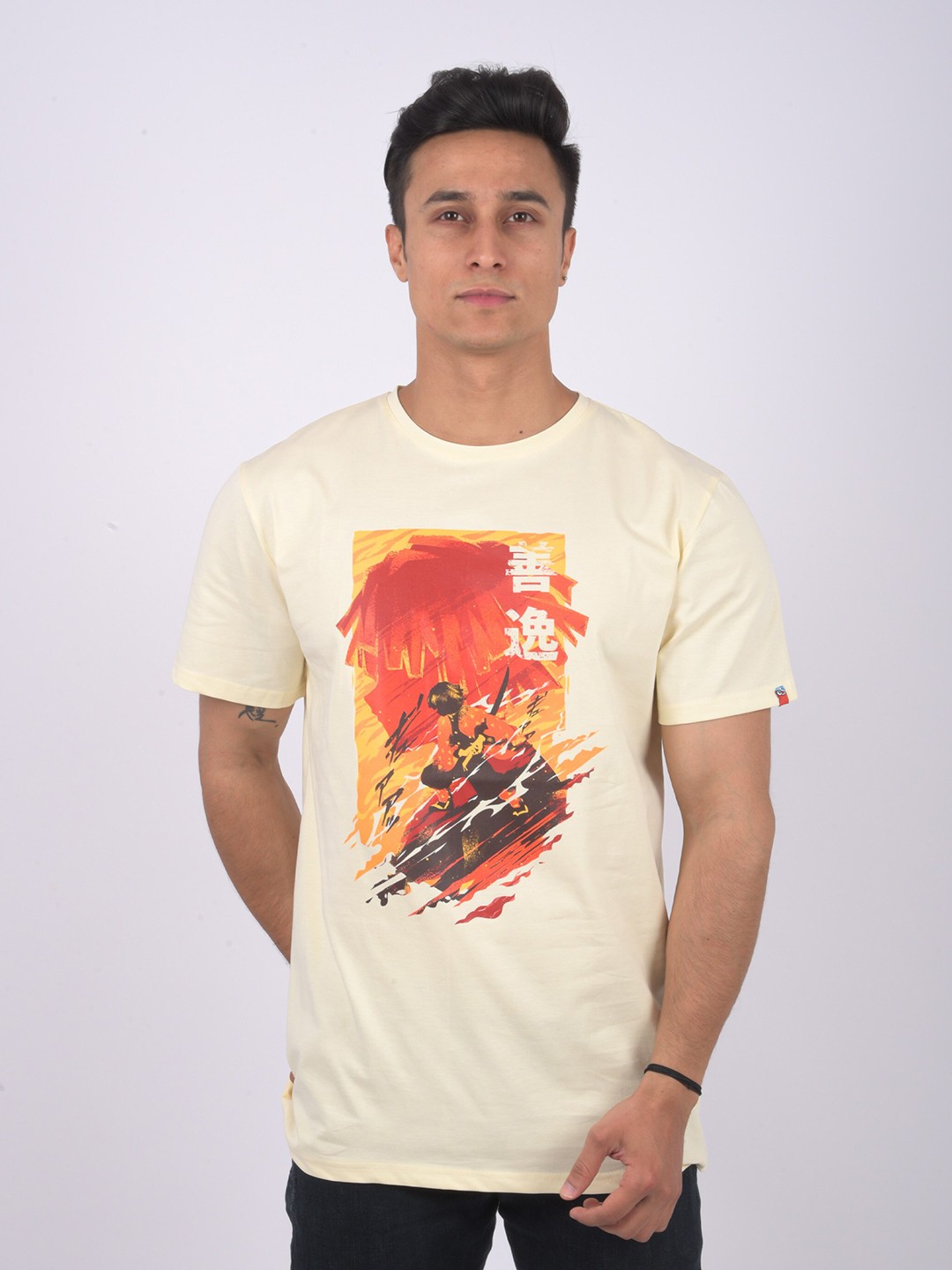 

COMICSENSE Men Demon Slayer Anime Thunder Breathing: First Form T-shirt, Cream