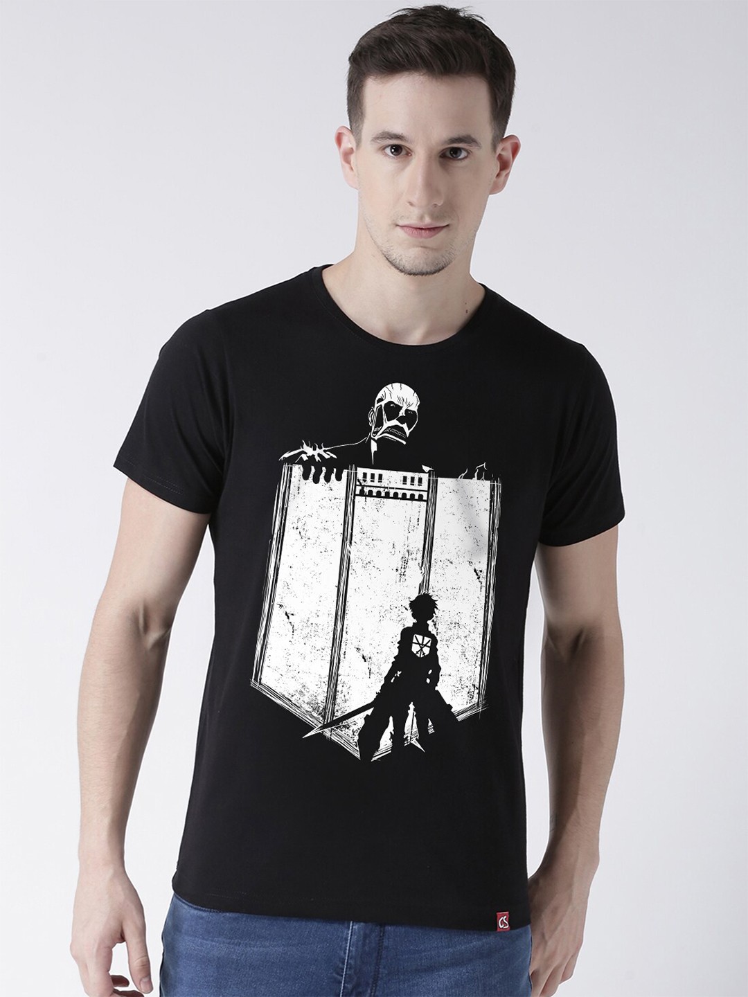

COMICSENSE Men Black & White Printed Bio Finish Raw Edge Pure Cotton T-shirt