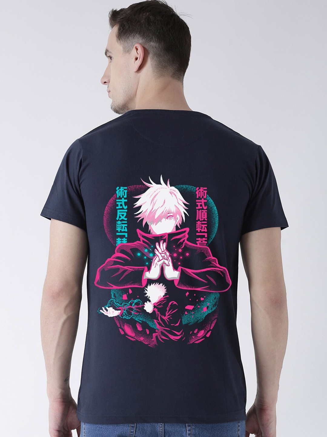 

COMICSENSE Men Jujutsu Kaisen Anime Hollow Printed Bio Finish Pure Cotton T-shirt, Navy blue