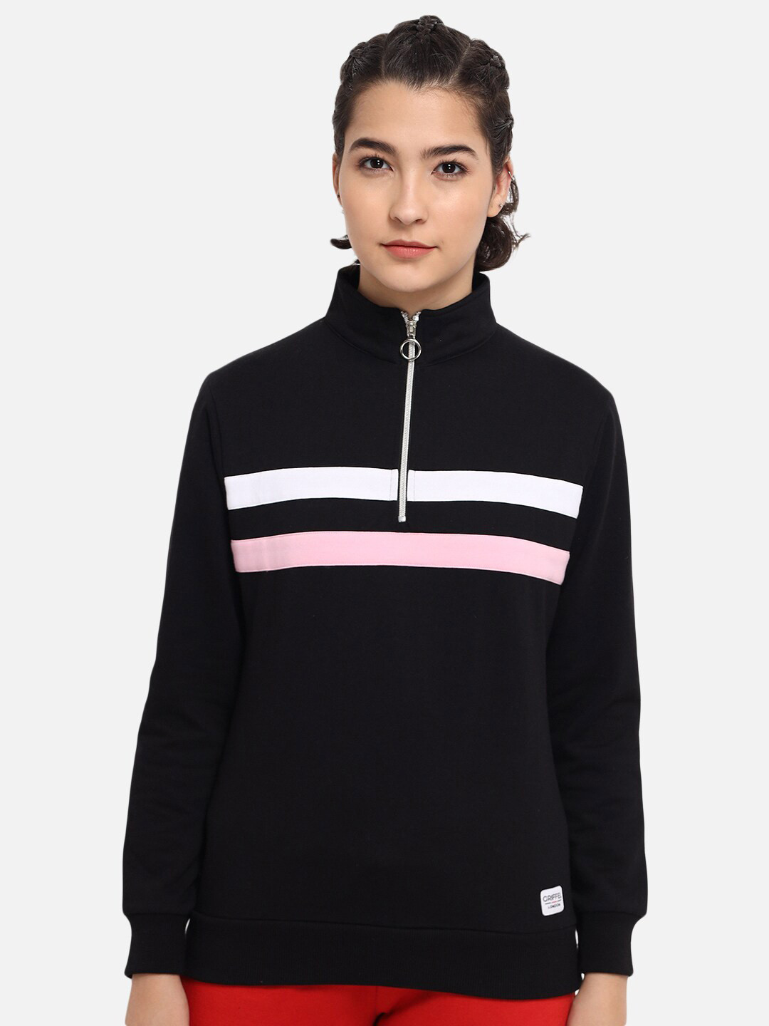 

GRIFFEL Women Black Striped Sweatshirt