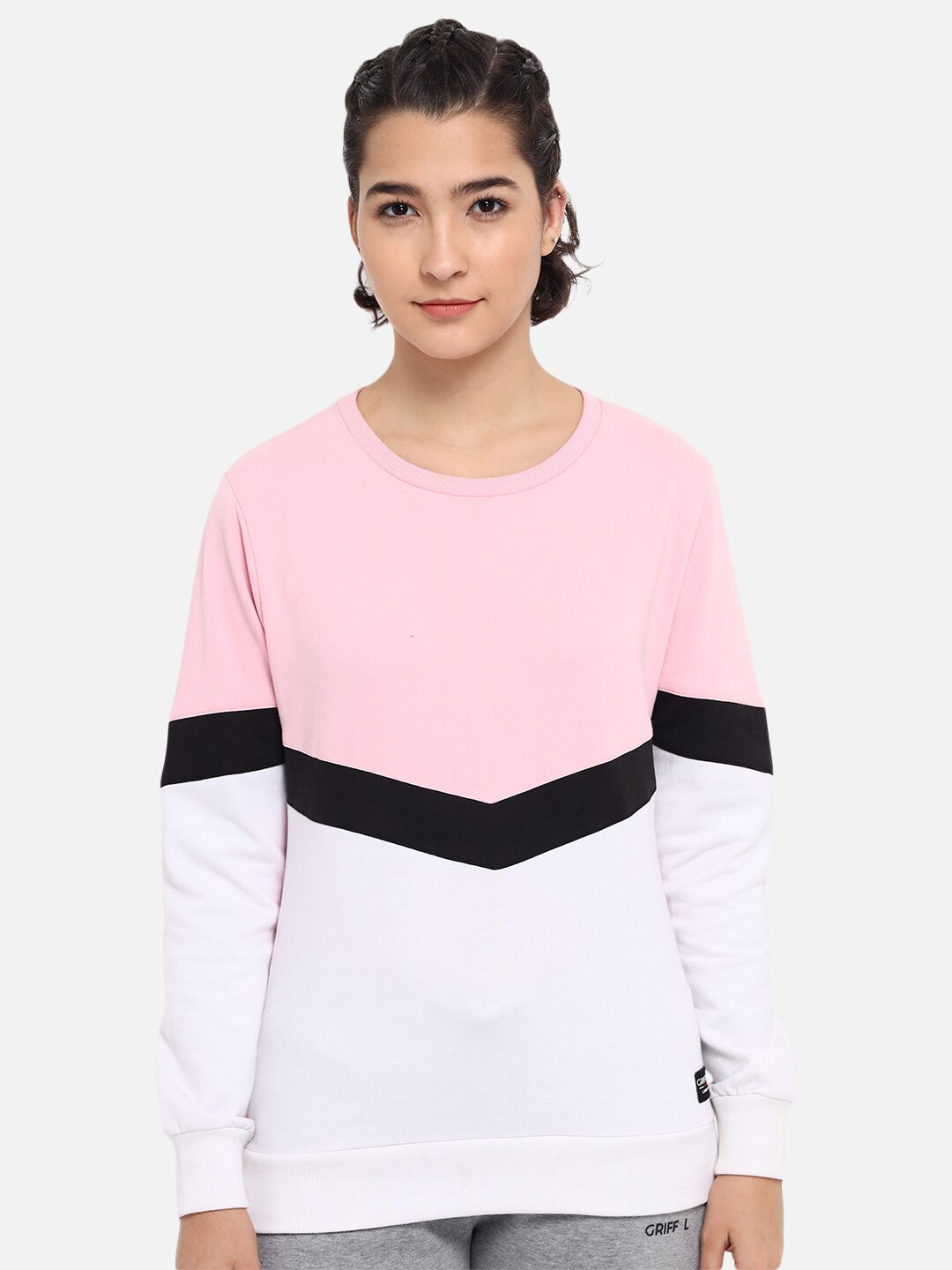 

GRIFFEL Women Pink Colourblocked Sweatshirt