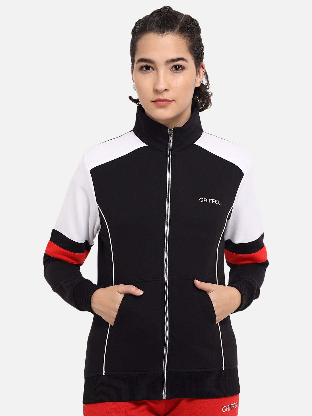 

GRIFFEL Women Black Colourblocked Sweatshirt