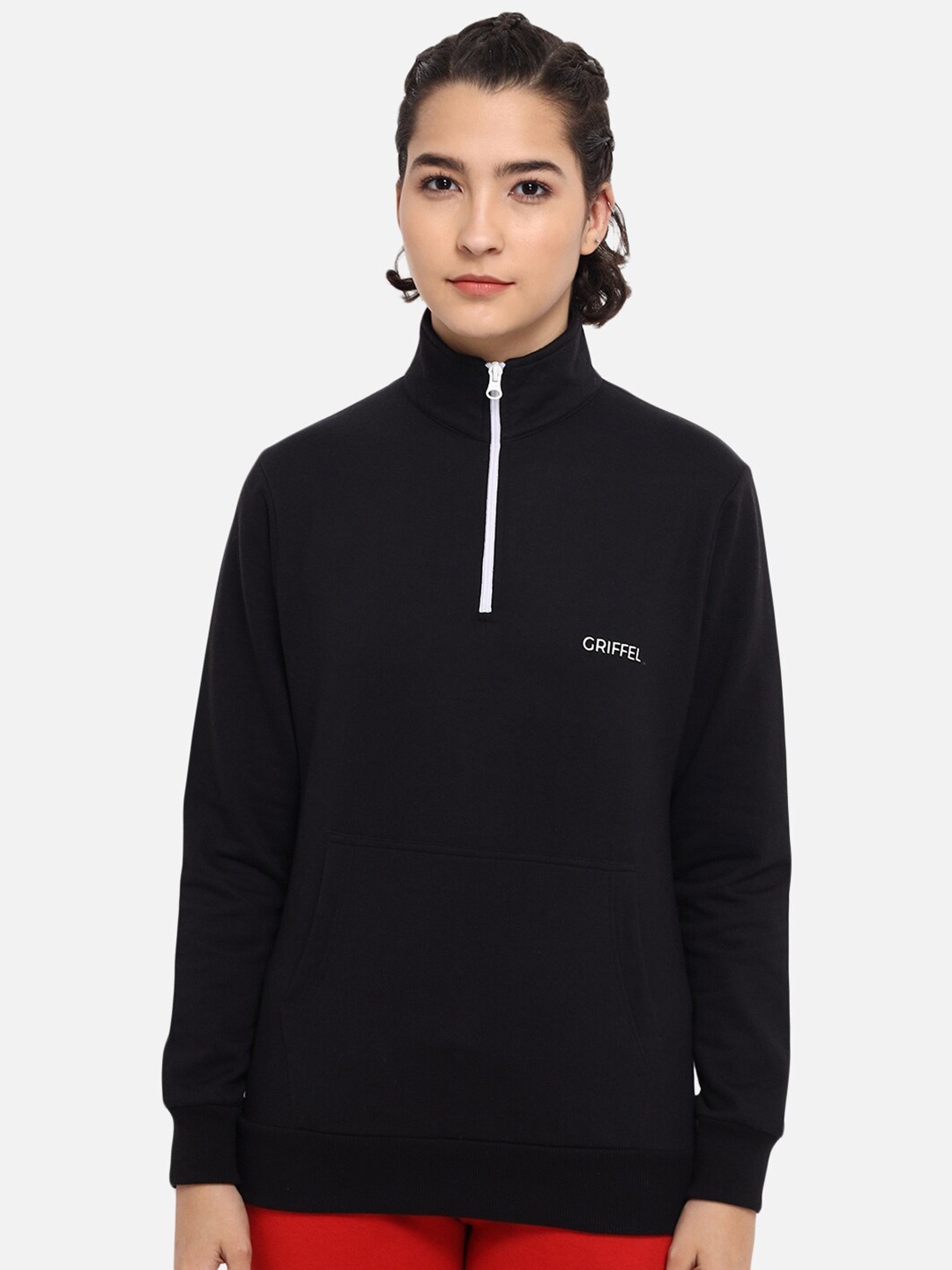 

GRIFFEL Women Black Solid Sweatshirt