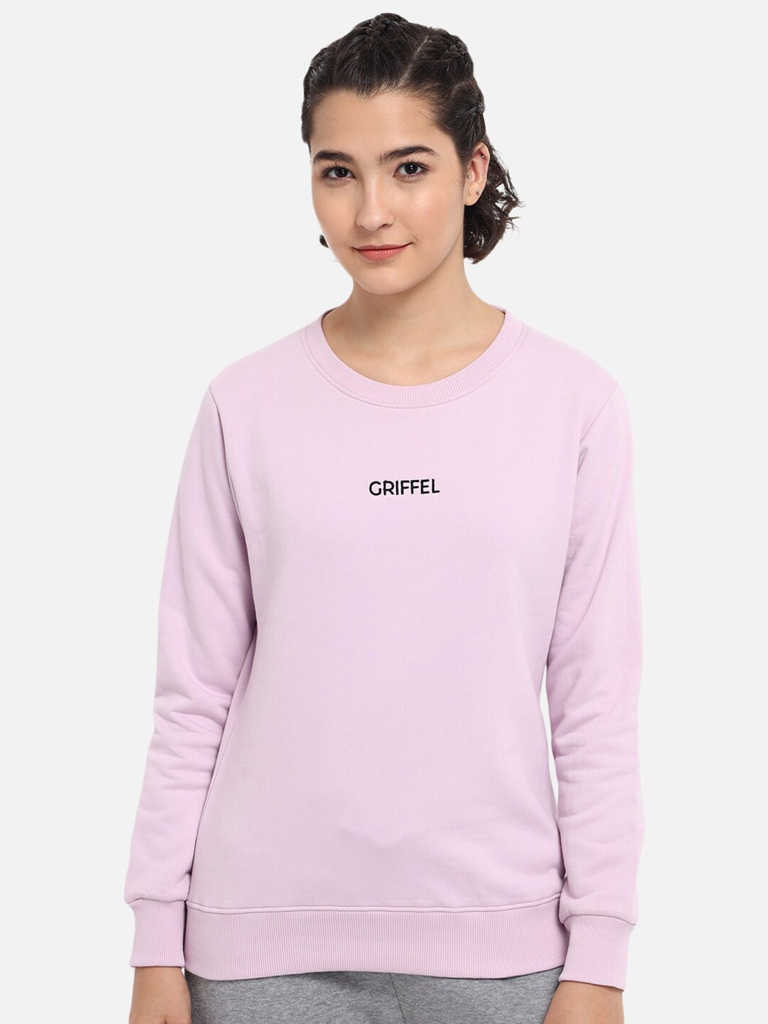 

GRIFFEL Women Purple Long Sleeves Round Neck Fleece Pullover Sweatshirt