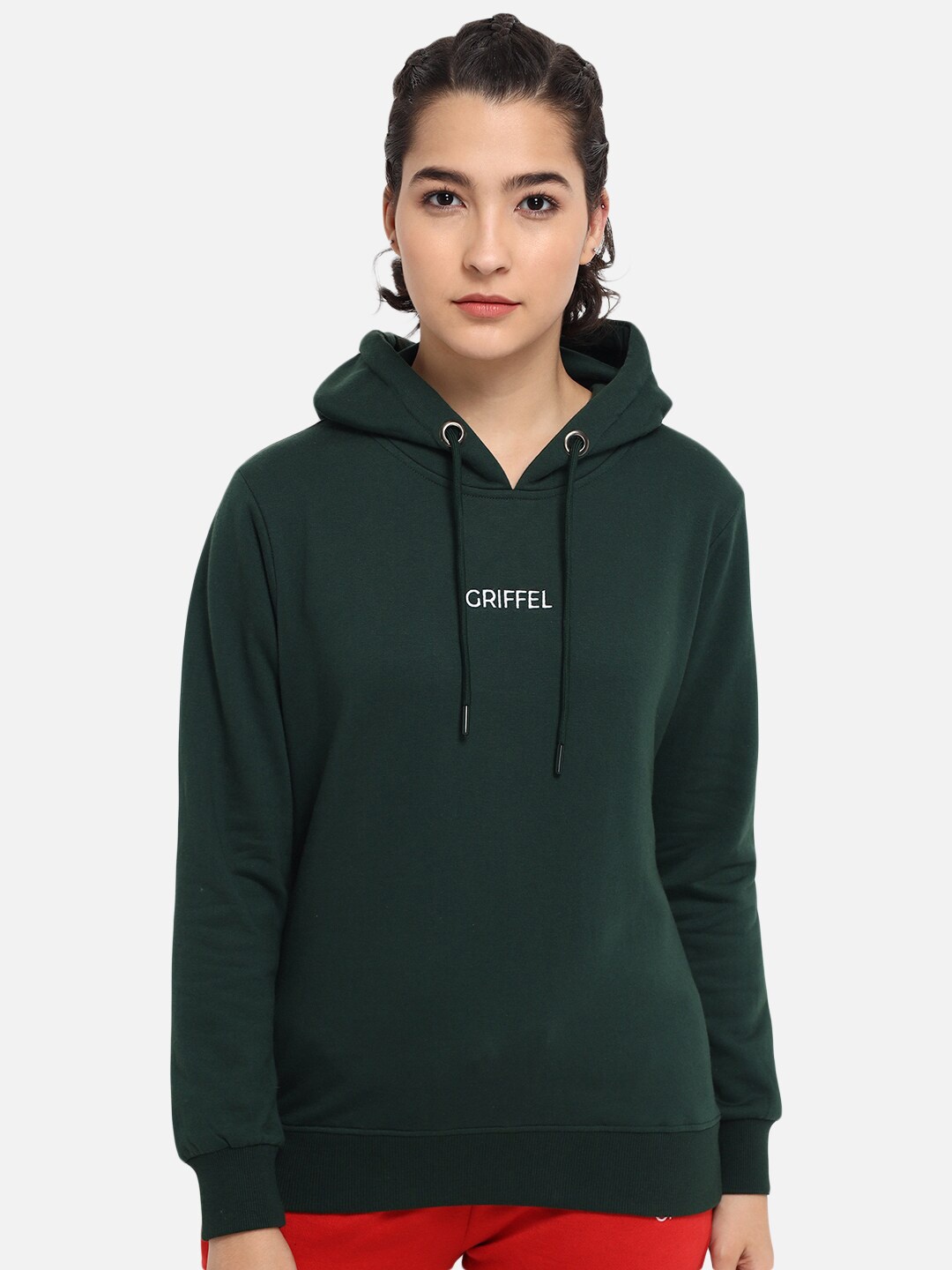 

GRIFFEL Women Green Hooded Sweatshirt