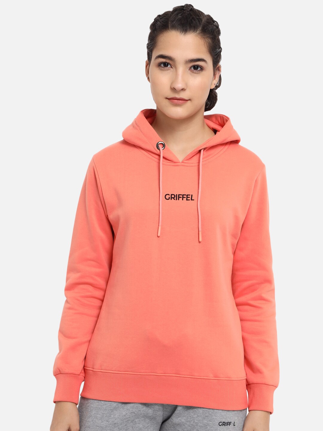 

GRIFFEL Women Peach-Coloured Hooded Sweatshirt