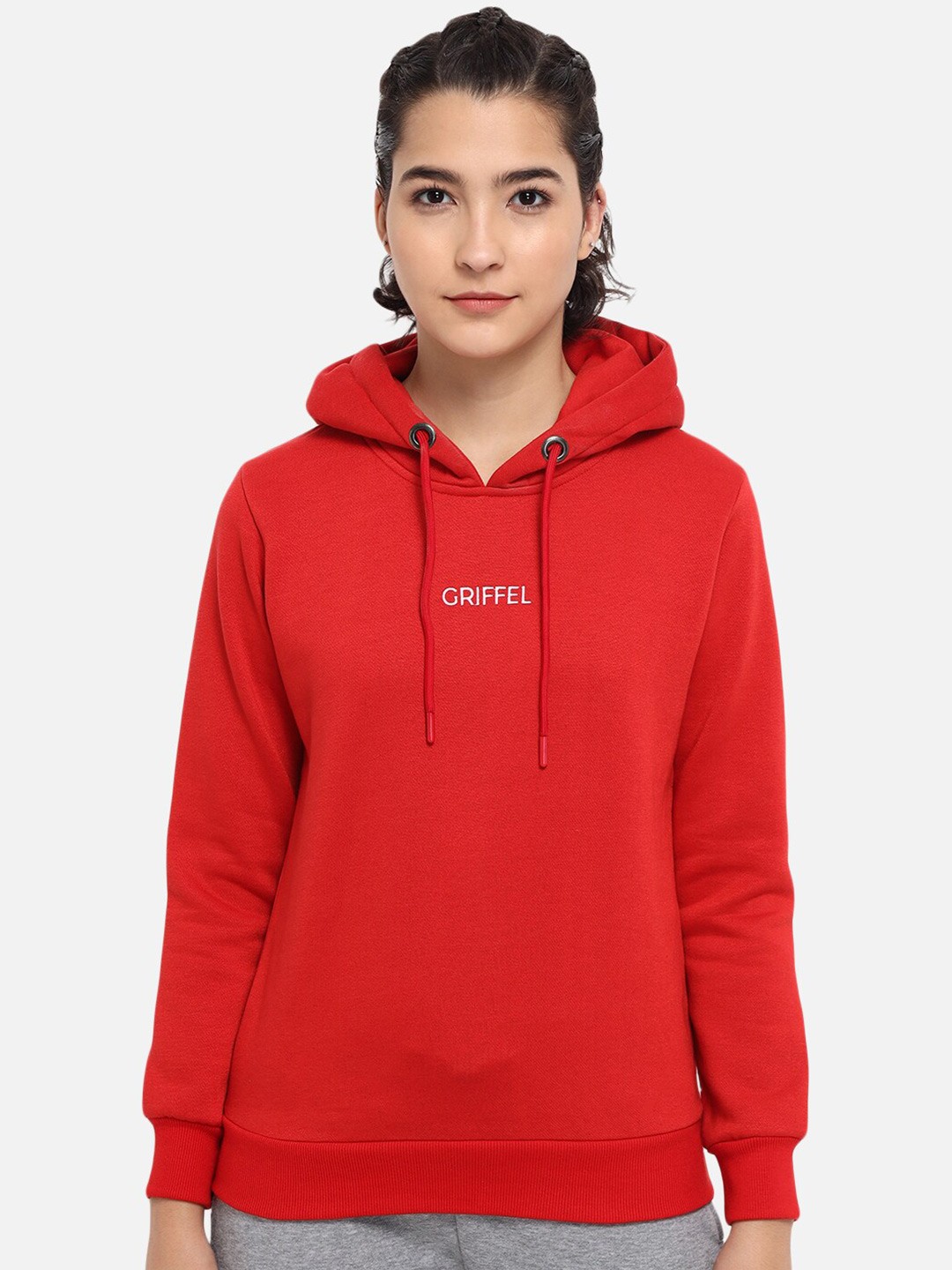 

GRIFFEL Women Red Hooded Sweatshirt
