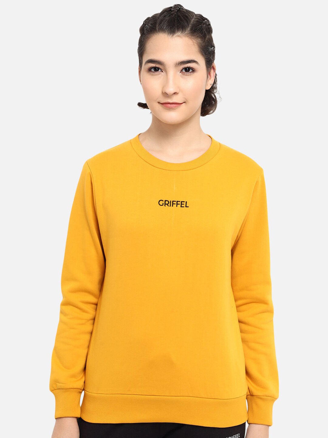 

GRIFFEL Women Mustard Yellow Solid Sweatshirt