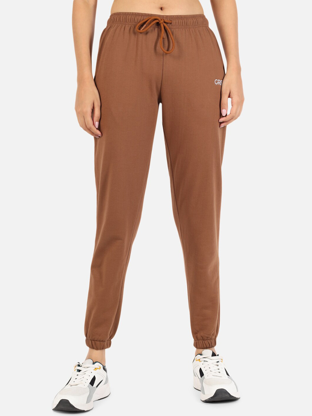 

GRIFFEL Women Coffee Brown Solid Cotton Joggers