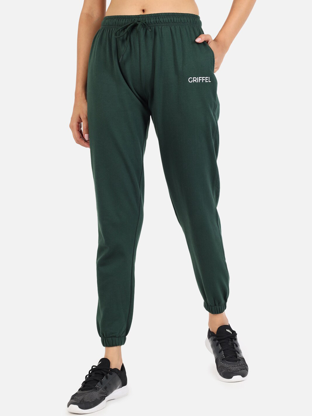 

GRIFFEL Women Green Solid Cotton Joggers