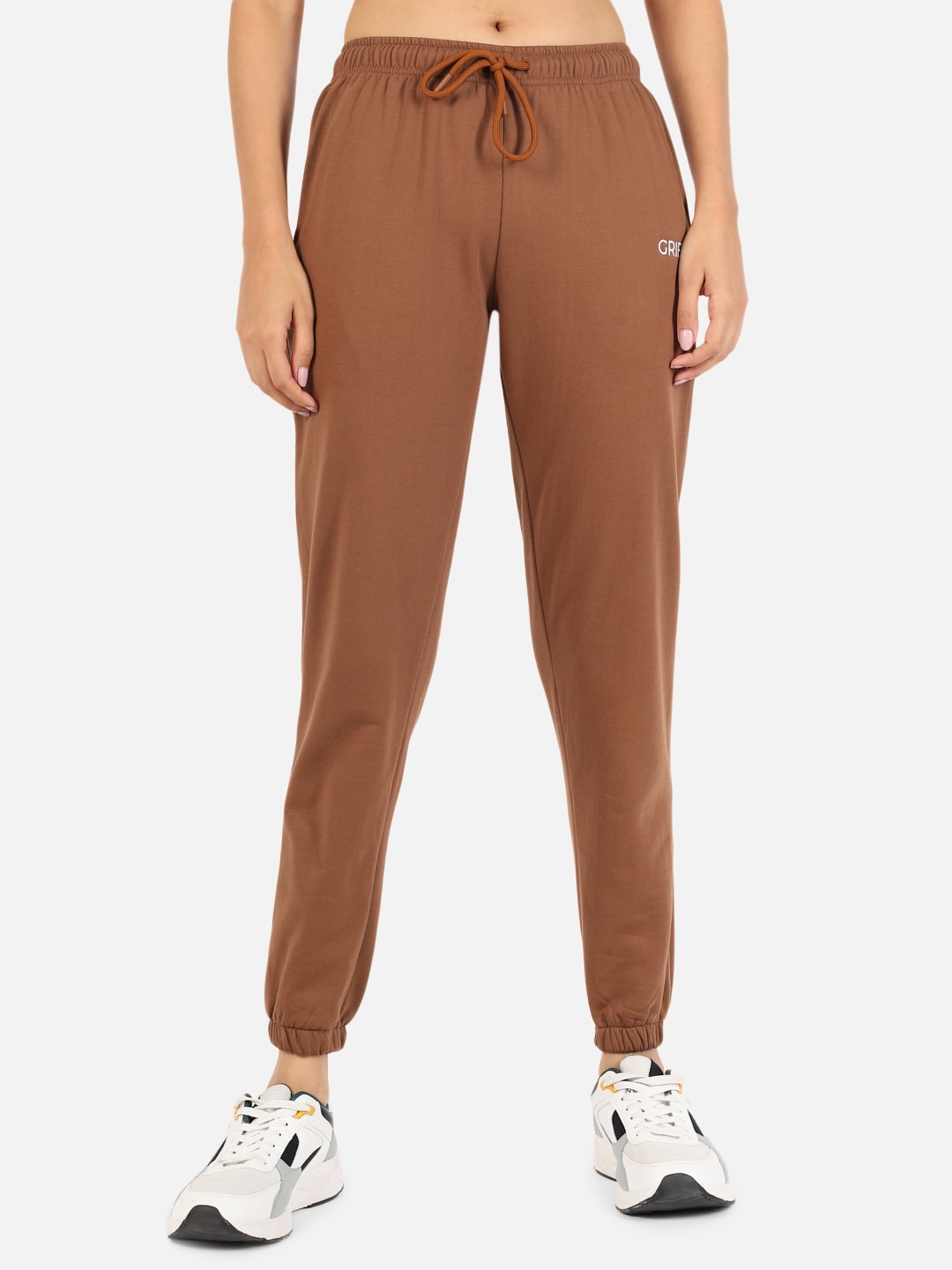 

GRIFFEL Women Coffee Brown Solid Cotton Joggers