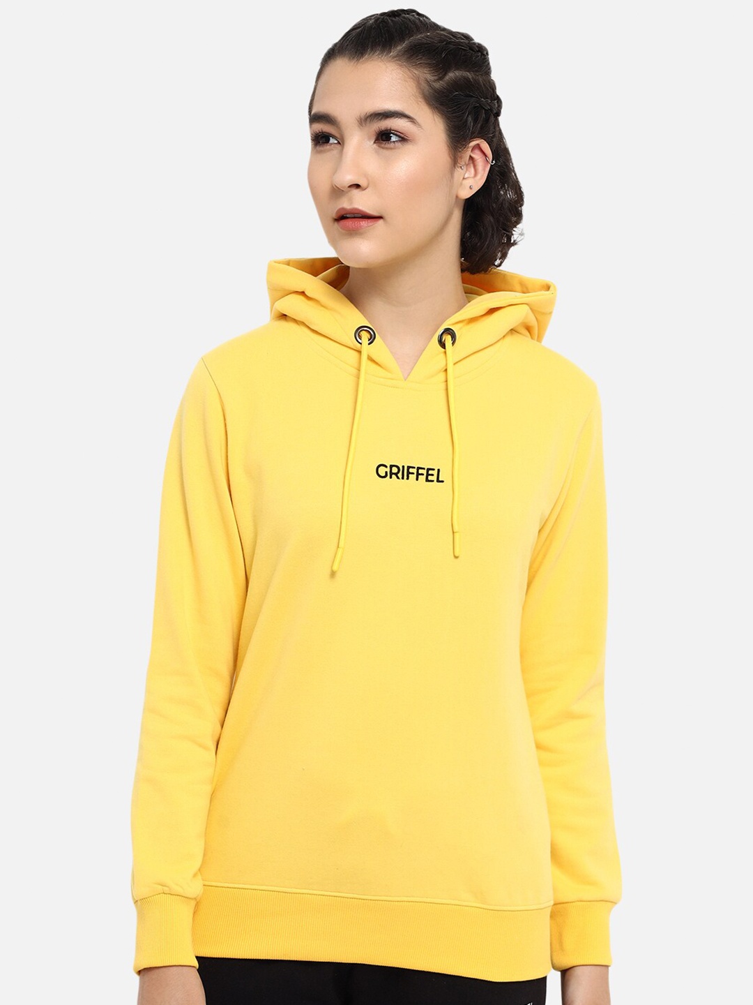 

GRIFFEL Women Yellow Hooded Sweatshirt
