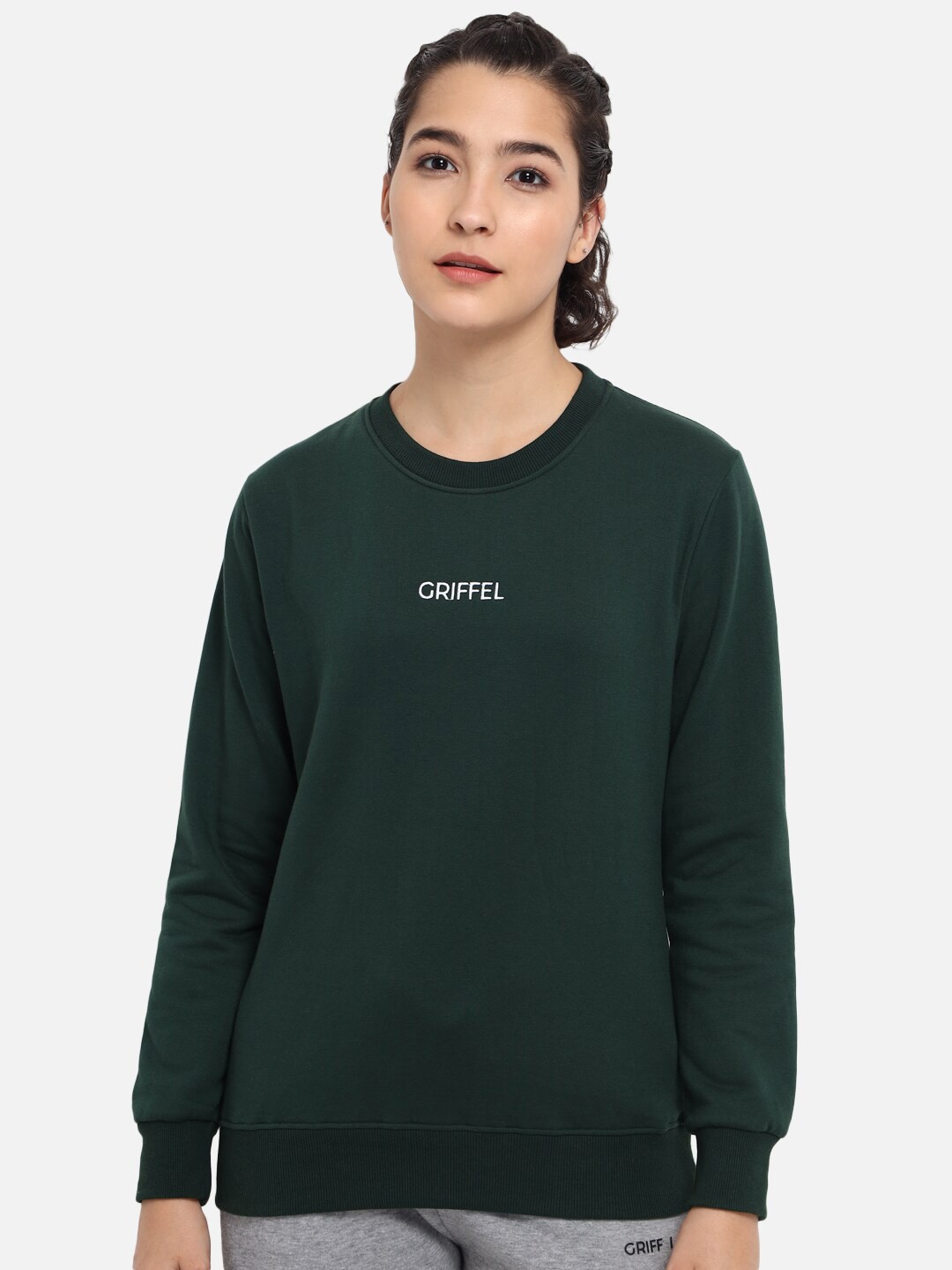 

GRIFFEL Women Green Solid Sweatshirt