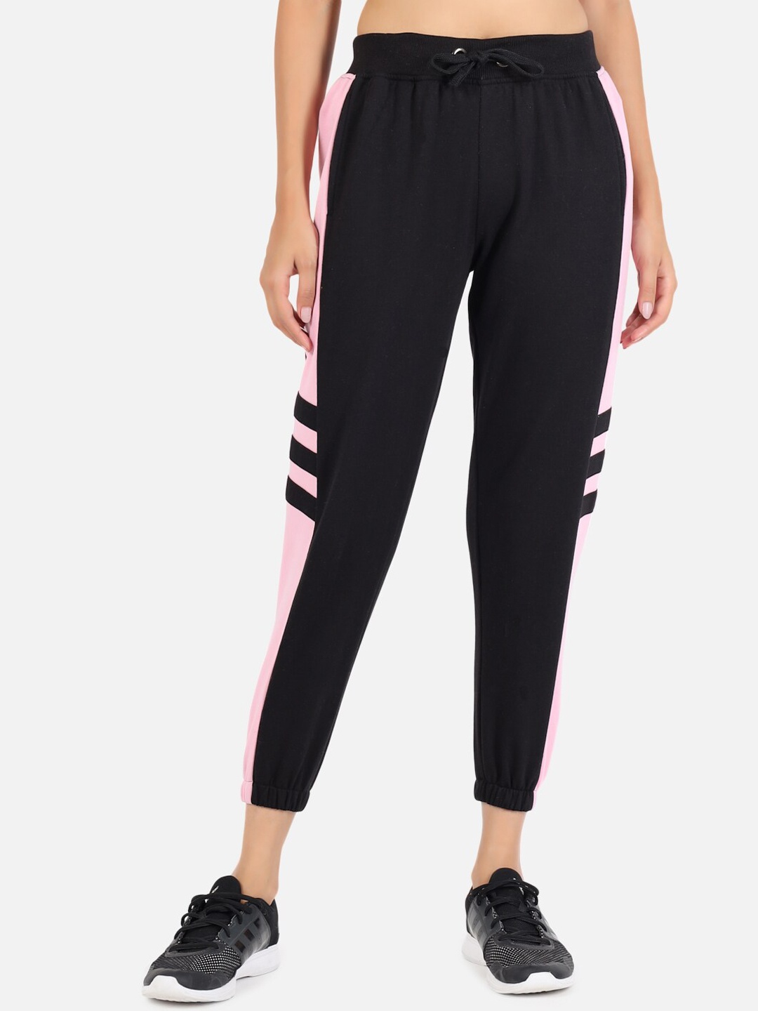 

GRIFFEL Women Black & Pink Solid Cotton Sports Joggers